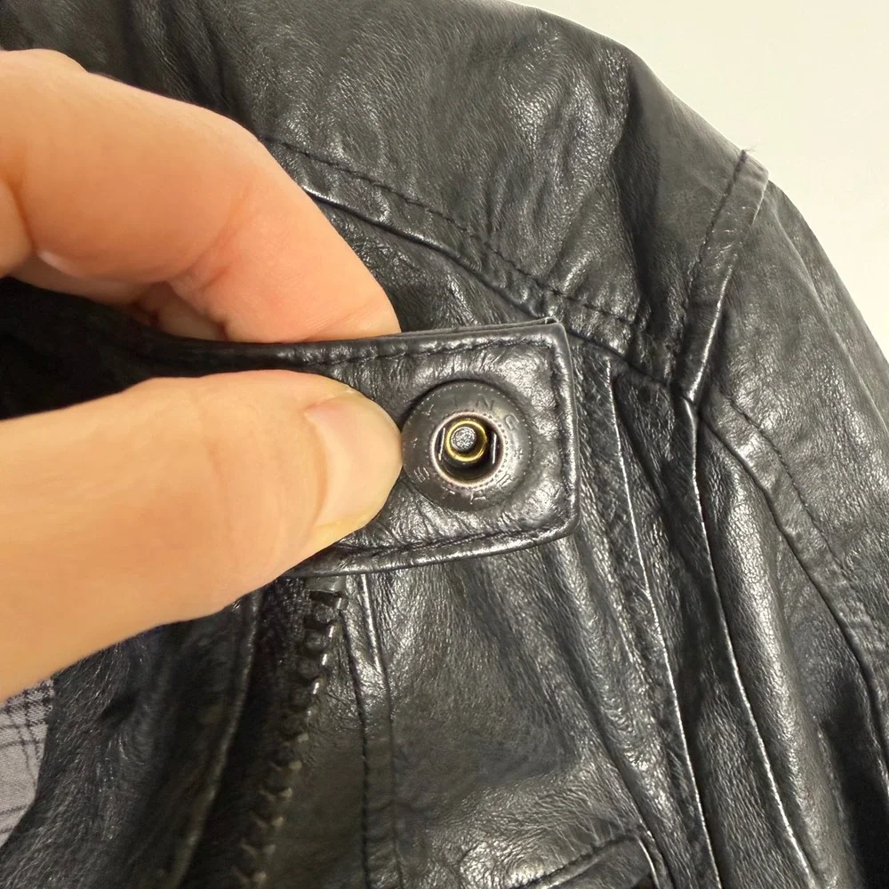 BB Levi's Capital E 2000's Cafe‎ Motorcycle Flannel Plaid Lined Leather Jacket L